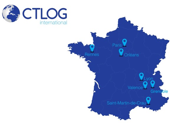Carte de France des sites logistiques de CTLOG international